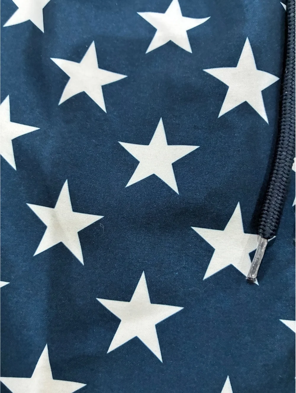 Men's Navy Blue Swim Shorts with White Star Print and Striped Back Pocket